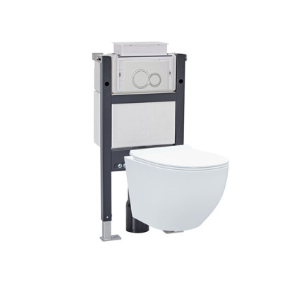 Nes Home Wall Hung Round Rimless ToiletCistern Frame Matte Chrome Button from B&Q