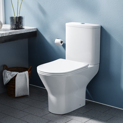Nes Home Theo Contemporary Round Rimless Close Coupled Toilet With Soft Close Seat from B&Q