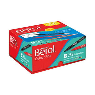 Berol Felt Tip Colouring Pens Fine Point (0.6mm) Assorted Colours With Washable Ink Class Pack Of 288 Markers from B&Q