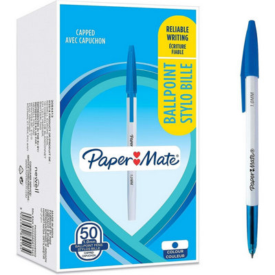 Accessotech 50 Paper Mate Blue 1.0mm Ballpoint Pens Pack For Office School And Everyday Writing