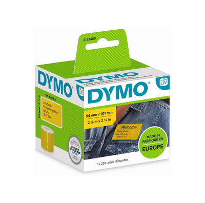 Dymo Authentic Labelwriter Large Shipping Labels/name Badges Black Print On Yellow Label 54 mm X 101 mm 220 Easy-Peel, from B&Q