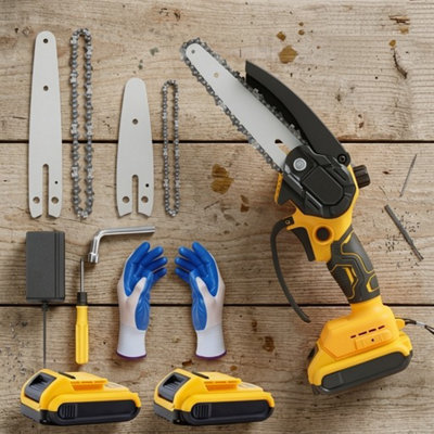 Mini Cordless Chainsaw 21V Electric Wood Cutter With 2 Batteries from B&Q