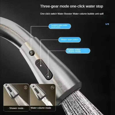304 Stainless Steel Pull-Out Kitchen Faucet with Stream & Sprayer Head