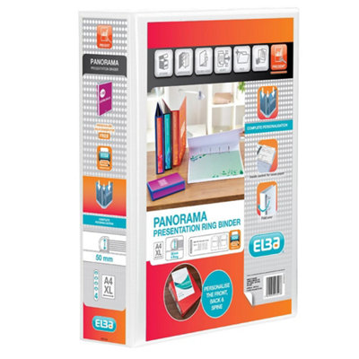 Elba A4+ 4 D-Ring Lever Arch File50mm Capacity70mm SpinePresentation Folder With Customisable CoverPortraitWhite from B&Q