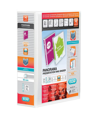 Elba A4 4 D-Ring Binder65 mm Capacity90mm SpinePresentation Folder With Customisable CoverPortraitWhite (Single) from B&Q