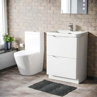 Nes Home Merton 600mm Freestanding Vanity Basin Unit & Rimless Wc Toilet White from B&Q
