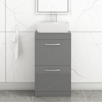 B&Q -  500mm Floor Standing Vanity Unit 2 Drawer Indigo Grey Gloss & Countertop BasinCube