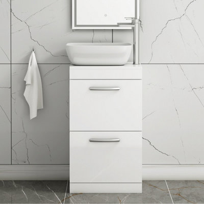 B&Q -  500mm Floor Standing Vanity Unit 2 Drawer Gloss White & Countertop BasinElva