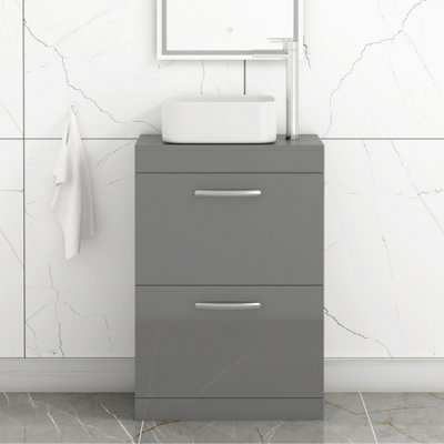 B&Q -  600mm Floor Standing Vanity Unit 2 Drawer Indigo Grey Gloss & Countertop BasinElena