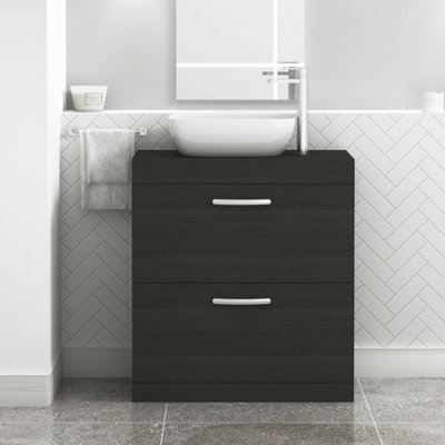 B&Q -  800mm Floor Standing Vanity Unit 2 Drawer Hale Black & Countertop BasinElva