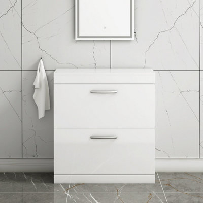 B&Q -  Turin 800mm Gloss White Floor Standing Worktop Vanity Unit2 Drawer