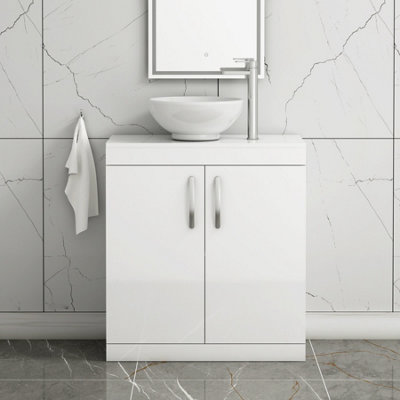 B&Q -  Turin 800mm Floor Standing Vanity Unit 2 Door Gloss White & Countertop BasinBreeze