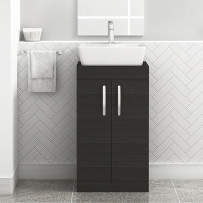 B&Q -  500mm Floor Standing Vanity Unit 2 Door Hale Black & Countertop BasinCube