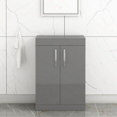 B&Q -  Turin 600mm Indigo Grey Gloss Floor Standing Worktop Vanity Unit2 Doors
