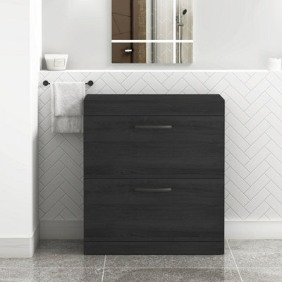 B&Q -  Turin 800mm Hale Black Floor Standing Worktop Vanity Unit2 Drawer With Matt Black Handle