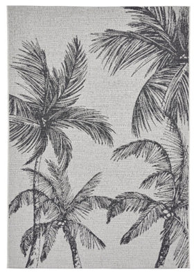 305 Flat Easy Clean Palm Trees Rug - Cream/Black - 160x220