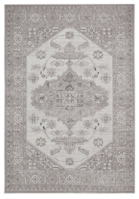 305 Flat Easy Clean Traditional Rug - Grey/Beige - 120x170