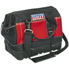 305 x 185 x 255mm STRONG Tool Bag - RED - Multiple Pocket RUBBER Base Storage