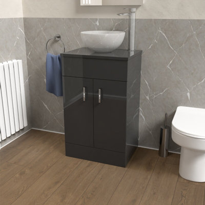 Nes Home 500mm Anthracite Vanity Unit Cabinet With Worktop from B&Q