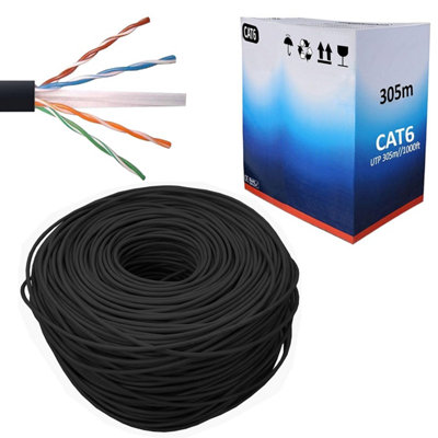 305M Black CAT6 Outdoor Network Cable LAN Ethernet Reel with RJ45