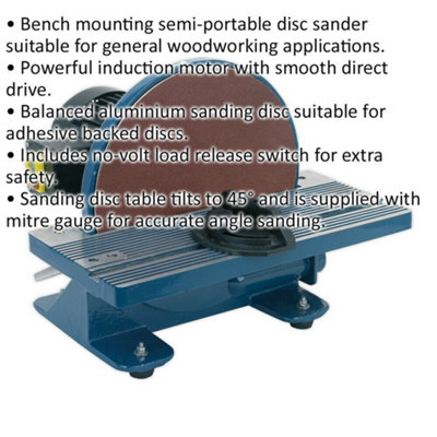 305mm Portable Table Mounted Disc Sander Grinder & 45 degree Tilt - 750W 230V Electric