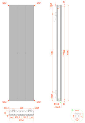 305mm x 1800mm Double Aluminium Panel Radiator in White - Model Lena ...