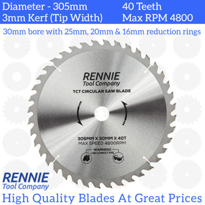 305mm x 40T TCT Circular Wood Saw Blade. Fits Bosch Makita Dewalt ...
