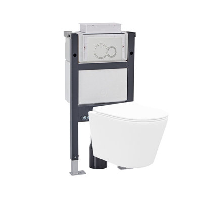 Nes Home Round Wall Hung Rimless ToiletCistern Frame Matte Chrome Button from B&Q