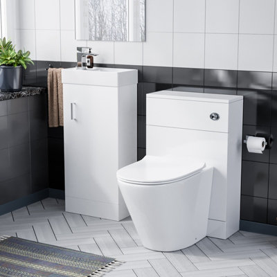 B&Q -  Nanuya 400mm White Floorstanding Basin Vanity & Concealed Cistern Wc Toilet Pan