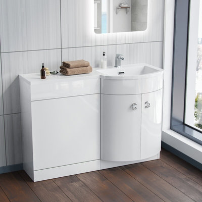 Nes Home Dene Bathroom 1100 mm D Shape White Basin Vanity Wc Unit Cabinet Right Hand from B&Q