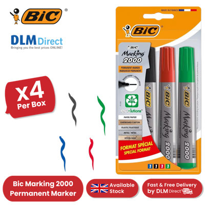 Bic 2000 Bullet Tip Permanent Marker (BlackBlueRedGreen) from B&Q