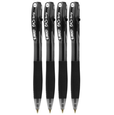 Bic Bu 3 Grip 1.0 Black Retractable Ball Pen 4 Pack Stationery from B&Q