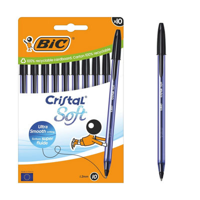 Bic Cristal Soft Ballpoint PensSmooth Easy-Glide InkMedium 1.2 mm TipComfortable WritingBlackSchool & Office from B&Q
