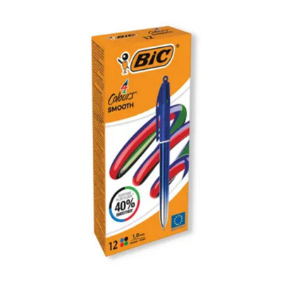Bic 4 Colours Pro Ballpoint Pen Blue Barrel Medium (Pack Of 12) from B&Q