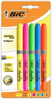 BIC Highlighter Fluorescent Marking Soft Grip Pens 5 Assorted Colours Chisel Tip - Image 15