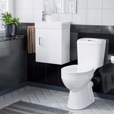 Nes Home Cloakroom White Nanuya 400mm Wall Hung Basin Sink Vanity Unit And Toilet Pan from B&Q