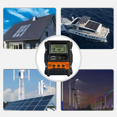 30A Battery Charge Controller 12V/24V LCD Regulator Dual USB PWM Solar ...