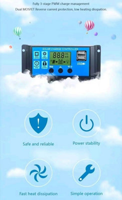 30A Solar Panel PWM Charge Controller 12V 24V Auto Voltage Regulator UK