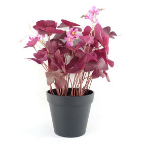 30cm Artificial Plant Purple Shamrock Pink Flowers Potted