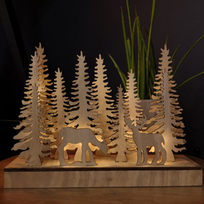 30cm Battery Operated Light up Wooden Christmas Deers in Forest Scene with LEDs Price Comparisons | Compare The Build