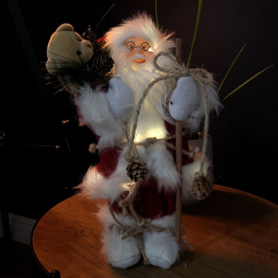 30cm Battery Operated Red Standing Light up Santa Claus with Brown Woven Sack Price Comparisons | Compare The Build
