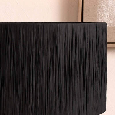 30cm Black Raffia Cylinder Lampshade Boho Palm Tree Drum Table Lamp Shade