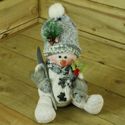 30cm Christmas Indoor Grey Sitting Snowman   Spade Price Comparisons | Compare The Build