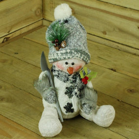 30cm Christmas Indoor Grey Sitting Snowman - Spade