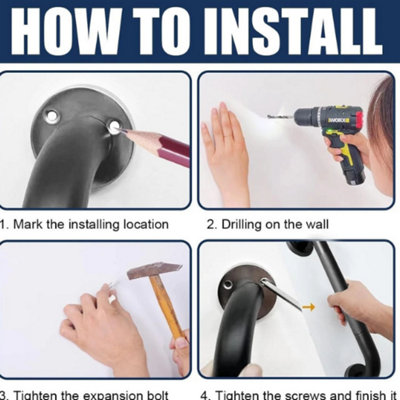 30CM Durable Black Bathroom Grab Bar Safety Handle
