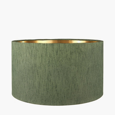 30cm Green Slubbed Table Lampshade Faux Silk Gold Lined Cylinder Lamp Shade