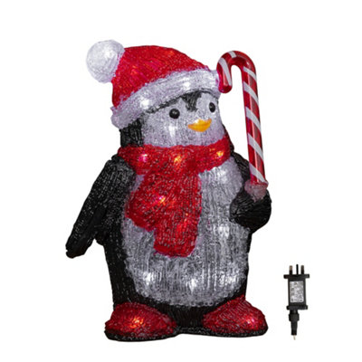 man ランプ penguin 電気 Xmas 置物 christmas 30cm Light up Acrylic Christmas Penguin with Candy Cane