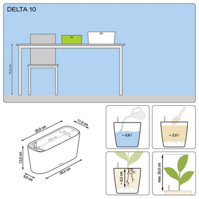 30cm Long Self-watering Plant Pot, Taupe Brown Plastic Windowsill Planter with Water Level Indicator LECHUZA DELTA H13 L30 W11 cm