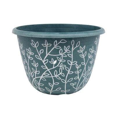 30cm Pot Serenity Stout Planter Green Round With White Wash Plant Flower Garden