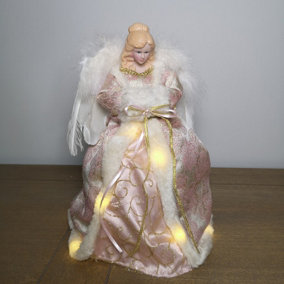 30cm Premier Christmas LED Lit Rose Gold Angel Tree Topper Decoration in Warm White